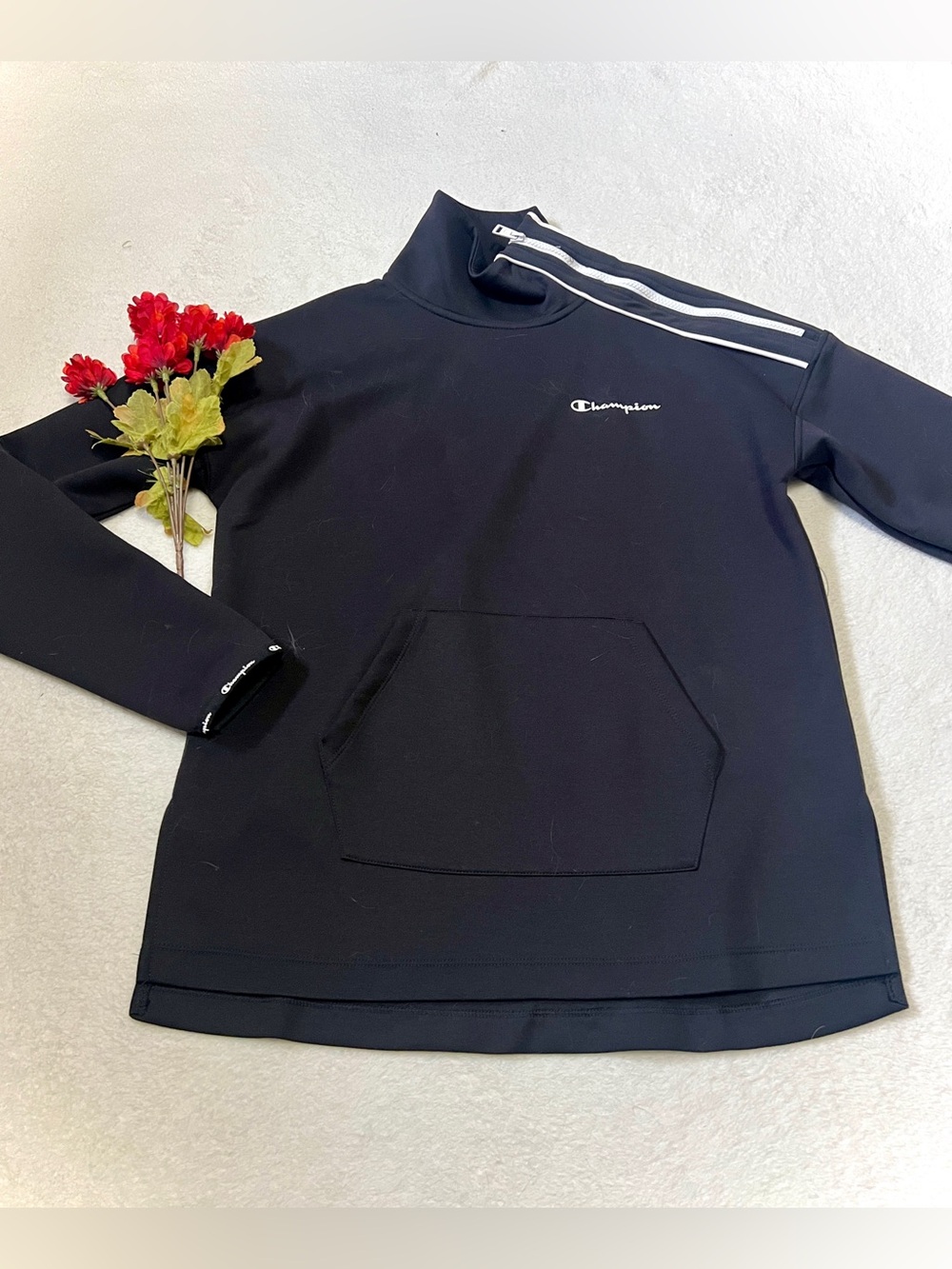 Champion Black Mock Neck Zipper Detail Sweatshirt - XS